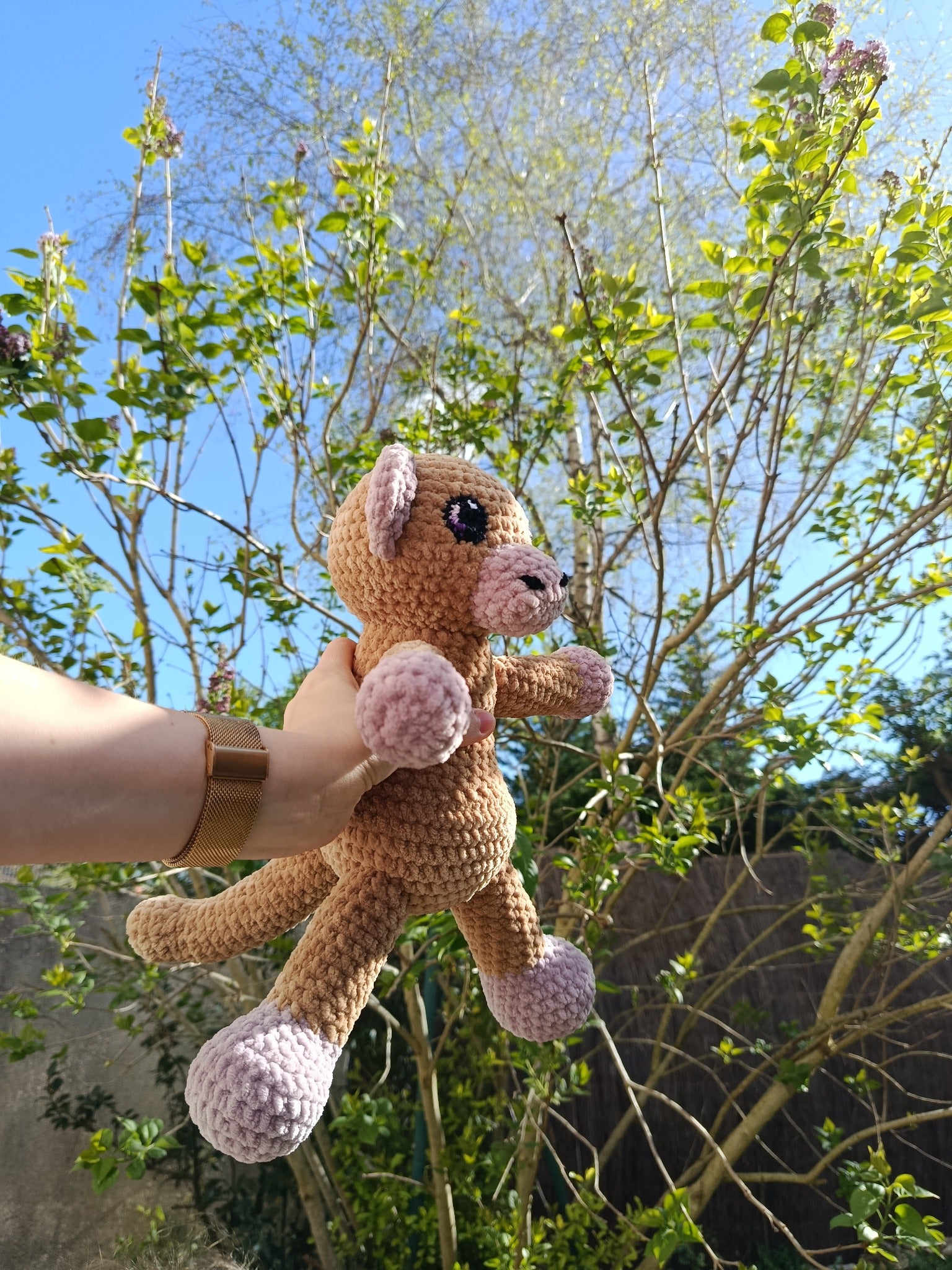 Aster _ Le singe affectueux _ beige et bois de rose