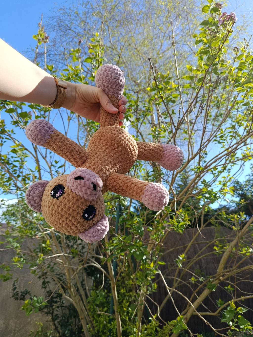 Aster _ Le singe affectueux _ beige et bois de rose