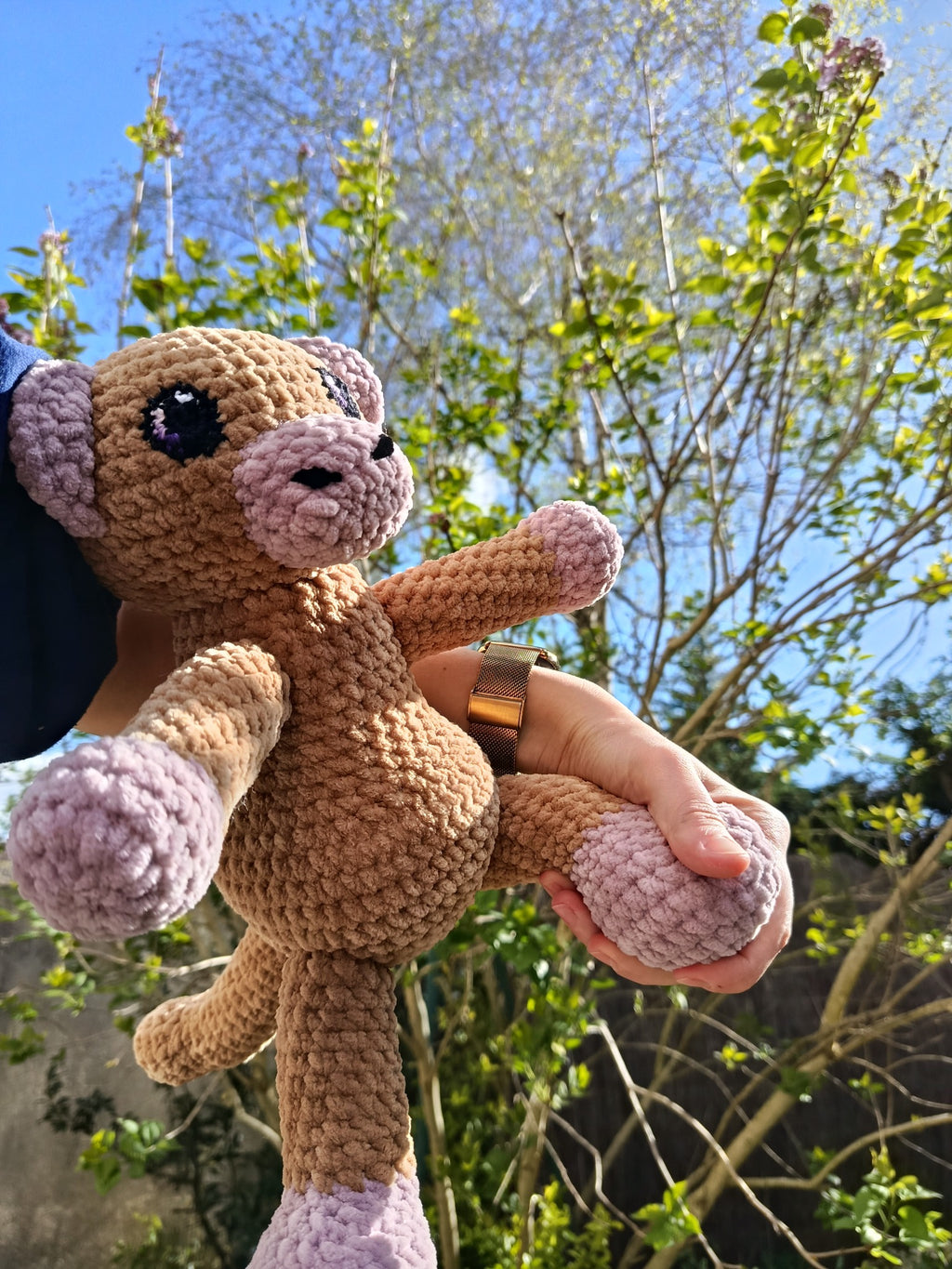 Aster _ Le singe affectueux _ beige et bois de rose
