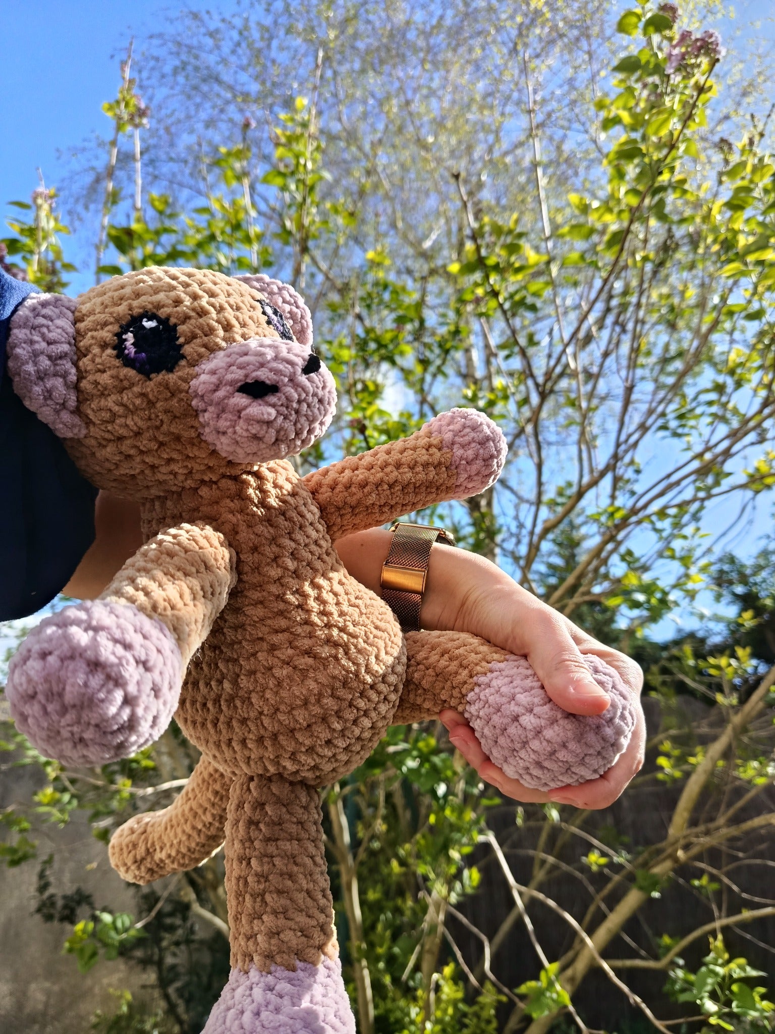 Aster _ Le singe affectueux _ beige et bois de rose