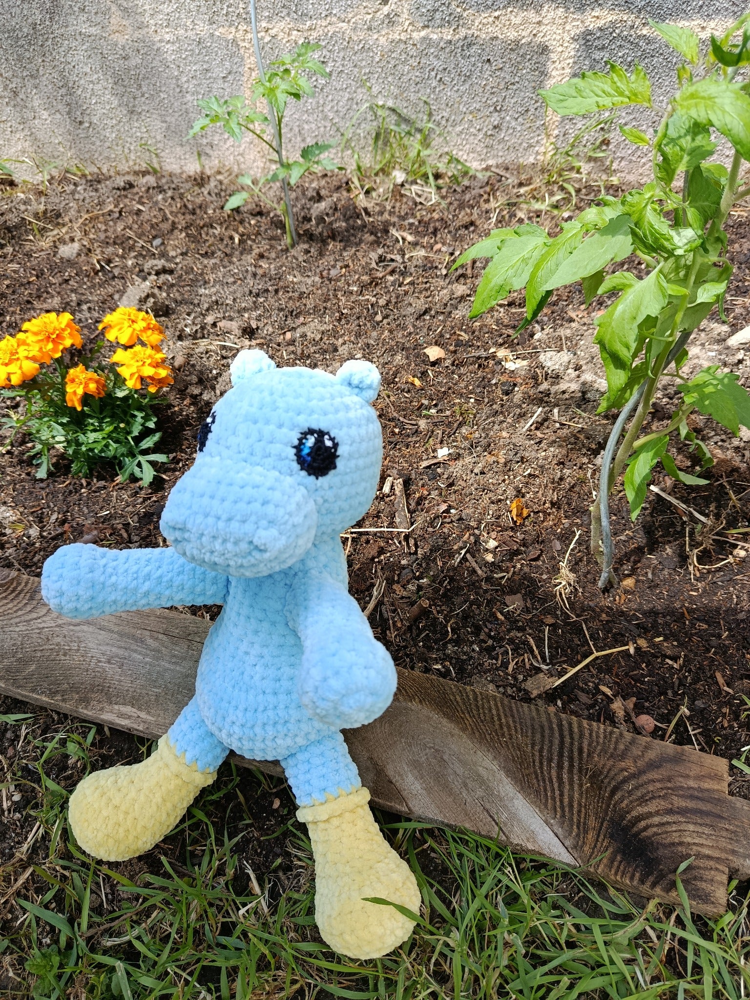 Cosmos - Hippo tranquille _  bleu ciel à bottes jaunes